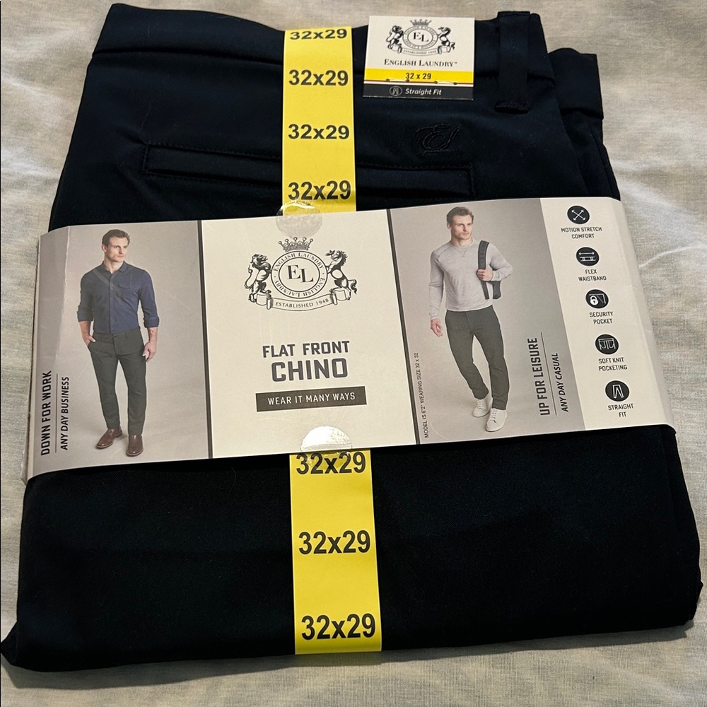 English Laundry Men's Flat Front Chino Pants - Dark Blue